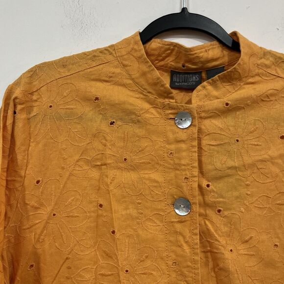 NWT Additions By Chico’s Orange Amici Eyelet Jacket Size 3/ XL Linen Blend - Picture 2 of 7